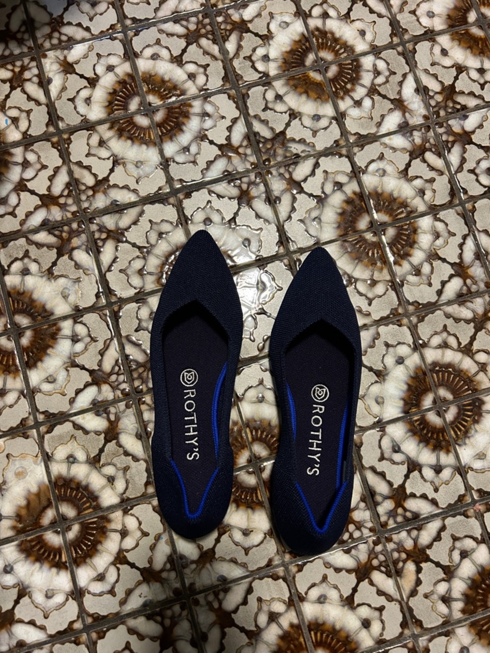 Rothy's Navy Blue Knit Ballet Flats with Blue Trim